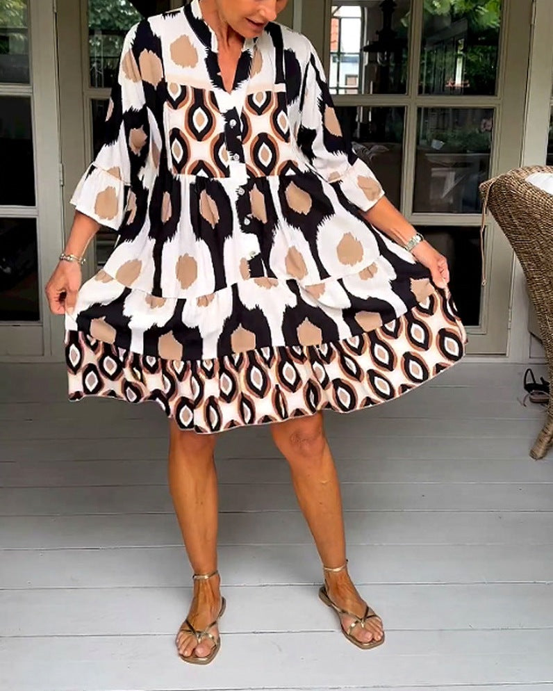 Ikat Print Tiered Tunic Dress