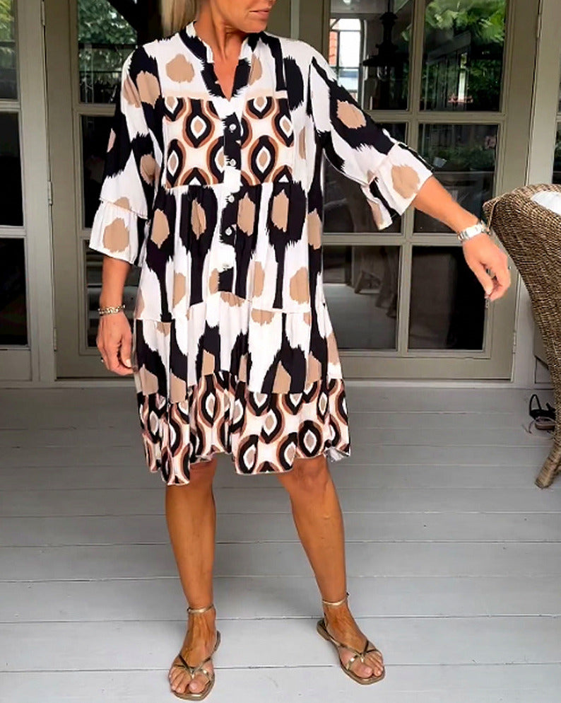 Ikat Print Tiered Tunic Dress