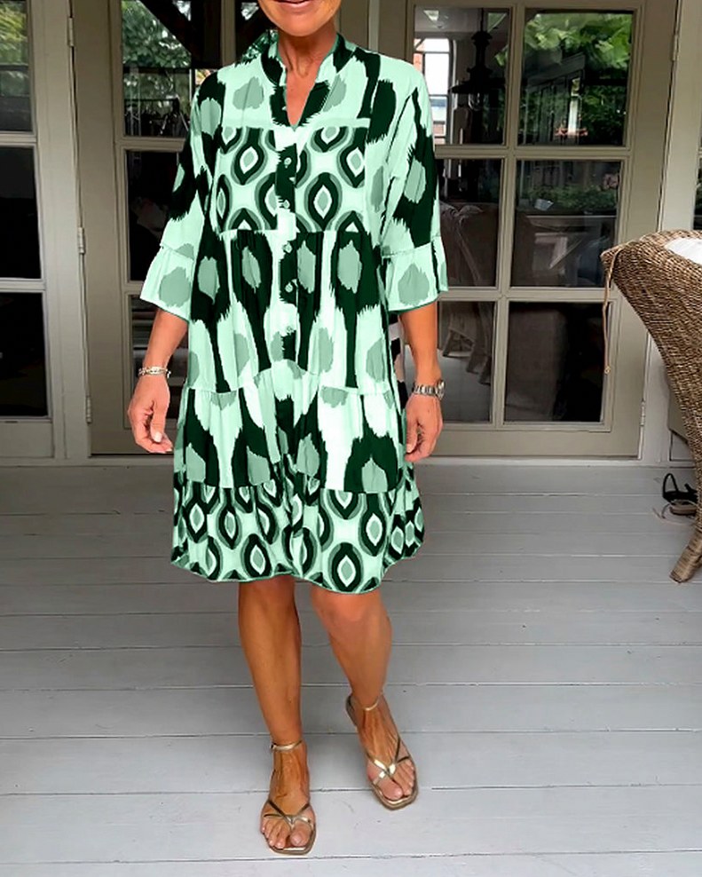 Ikat Print Tiered Tunic Dress