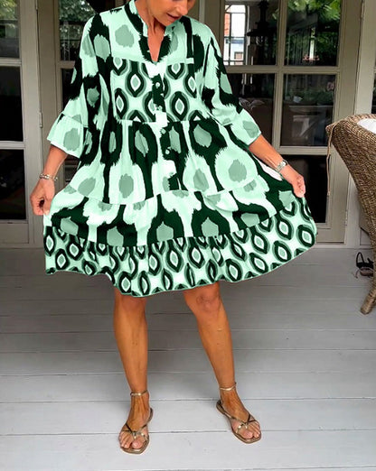 Ikat Print Tiered Tunic Dress