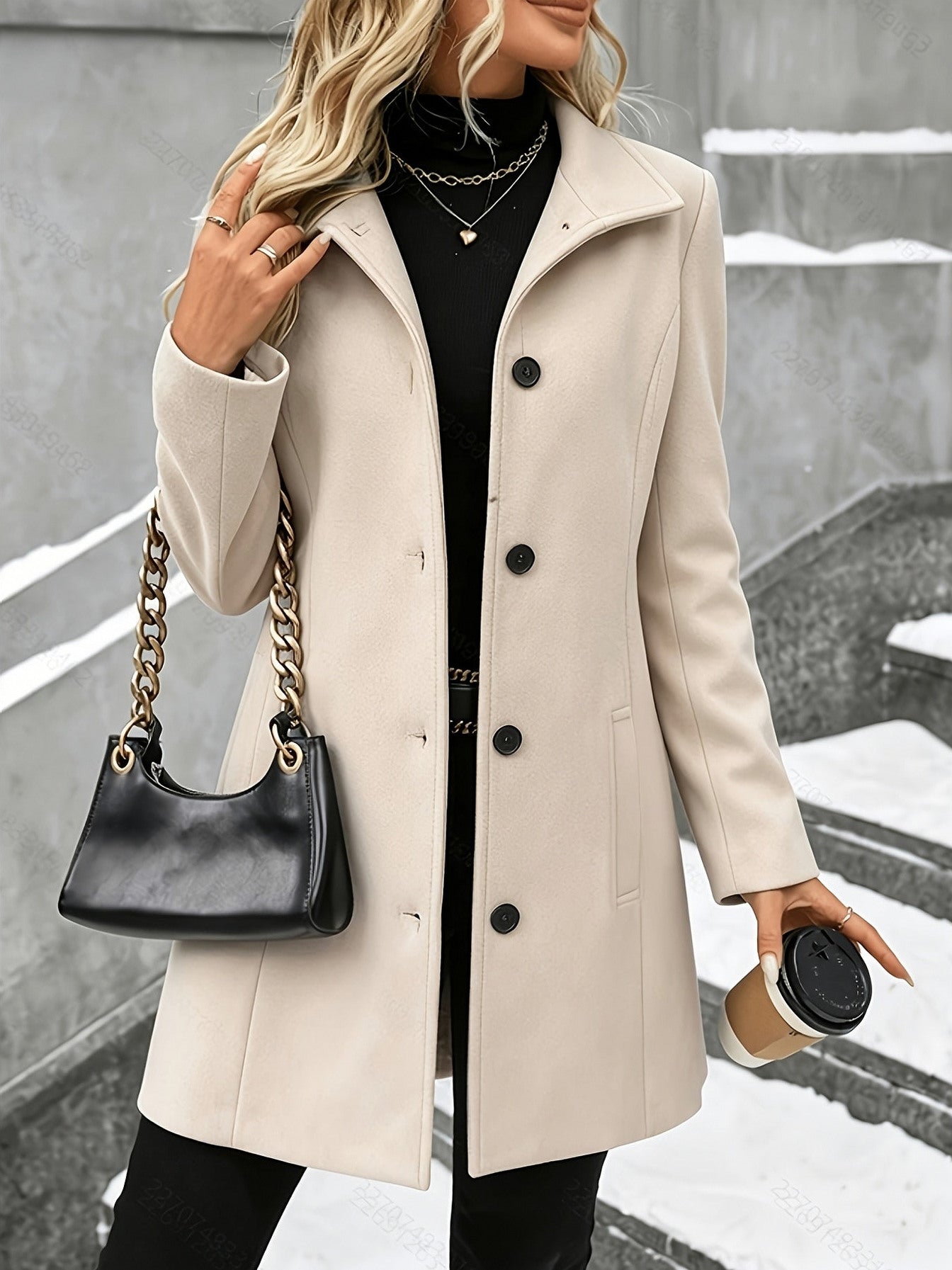 Plaid Mid Length Wool Coat