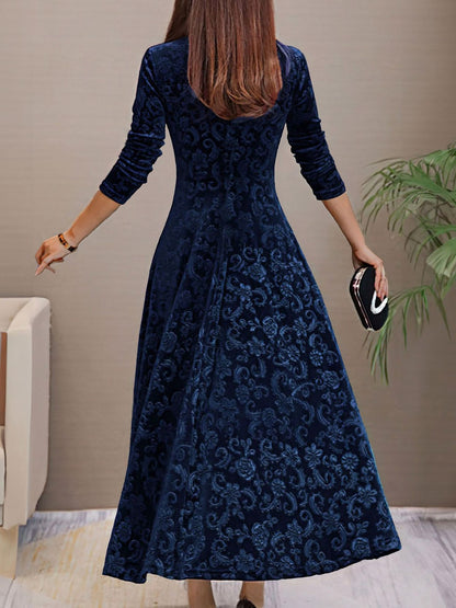 Textured Velvet Long Sleeve Maxi Dress