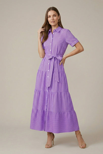 Striped Tiered Maxi Shirt Dress