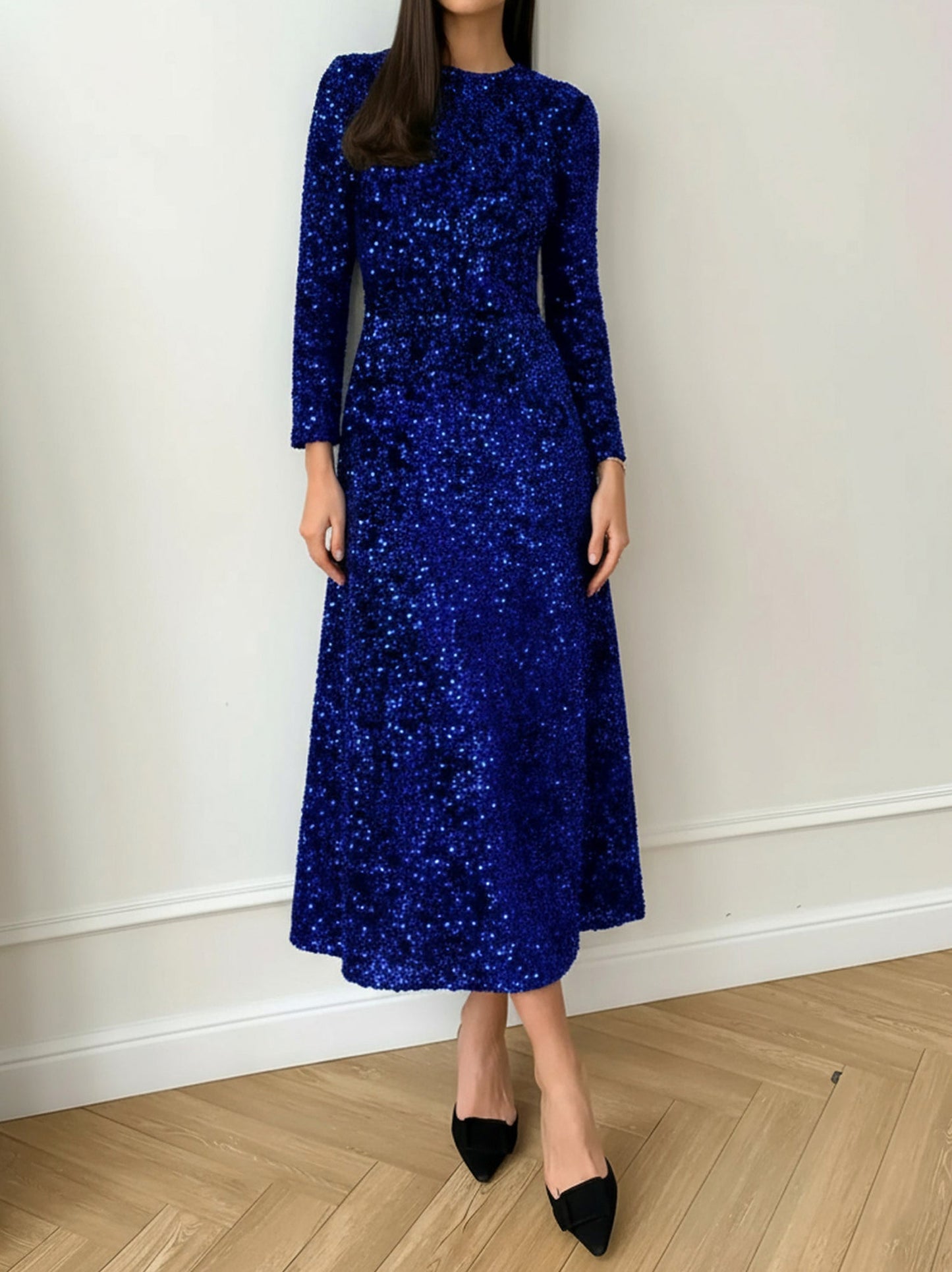 Sequin Long Sleeve Midi Dress
