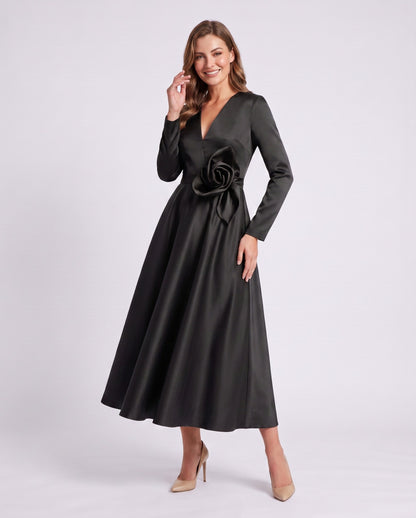 Satin Long Sleeve Midi Dress