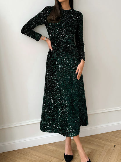 Sequin Long Sleeve Midi Dress
