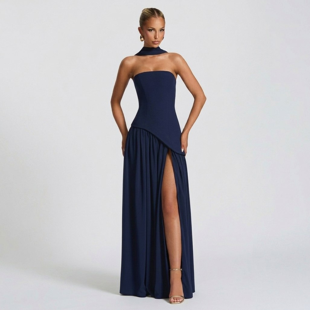 Corset Pleated Maxi Dress