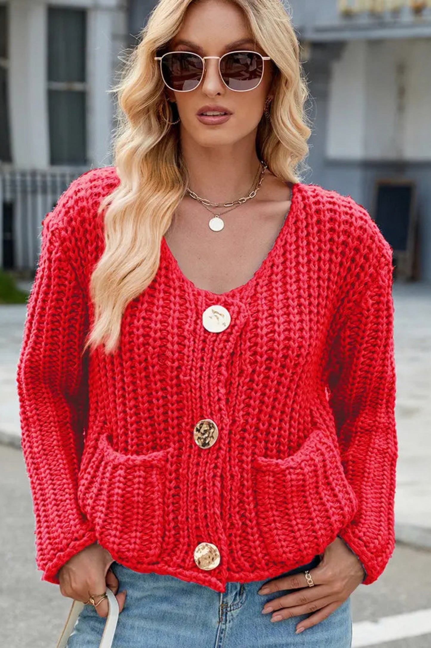 Chunky Knit Button Front Cardigan