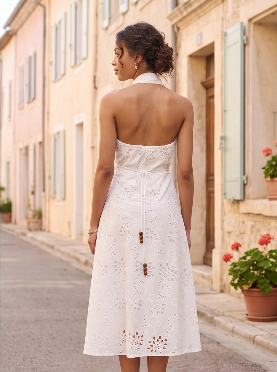 Broderie Halter Midi Dress