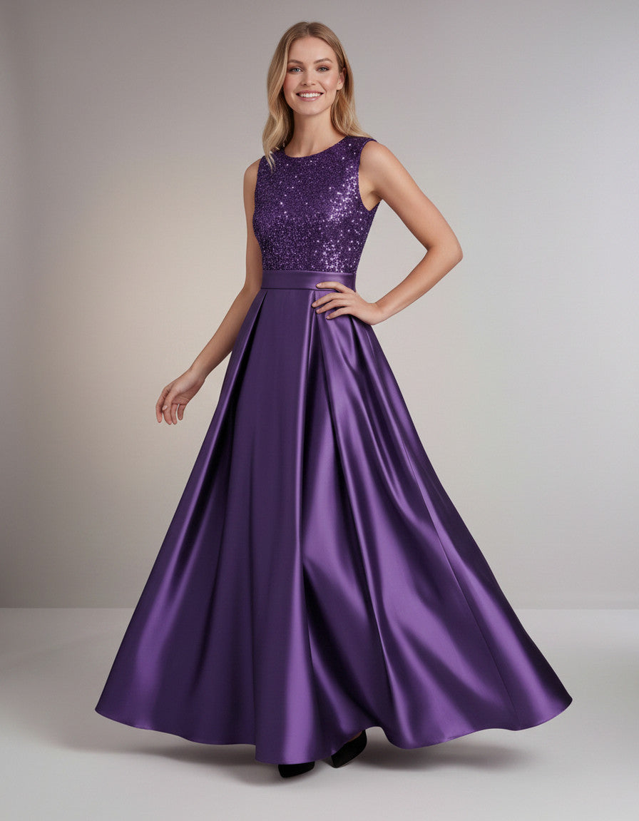 Sequin Pleated Ball Gown