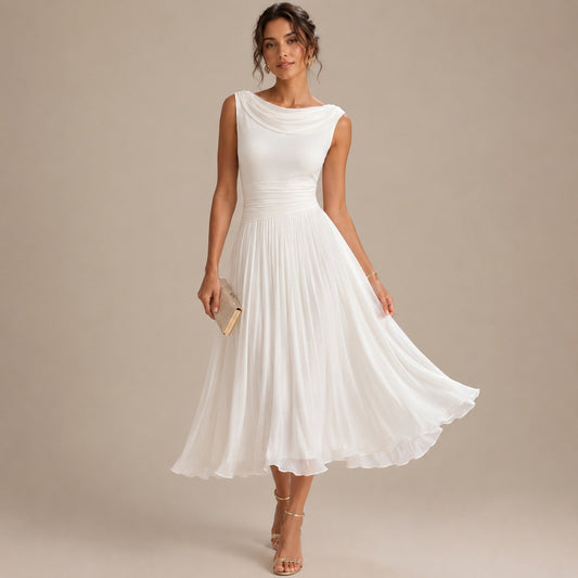 Cowl Neck Pleated Midi Dress