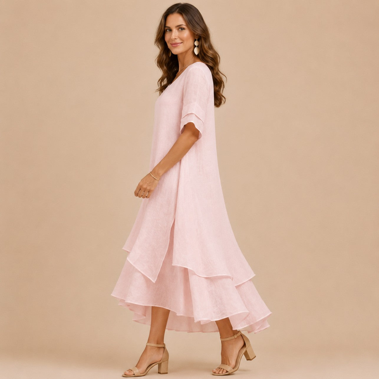 Linen Sheer Overlay Maxi Dress