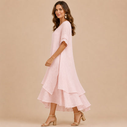 Linen Sheer Overlay Maxi Dress