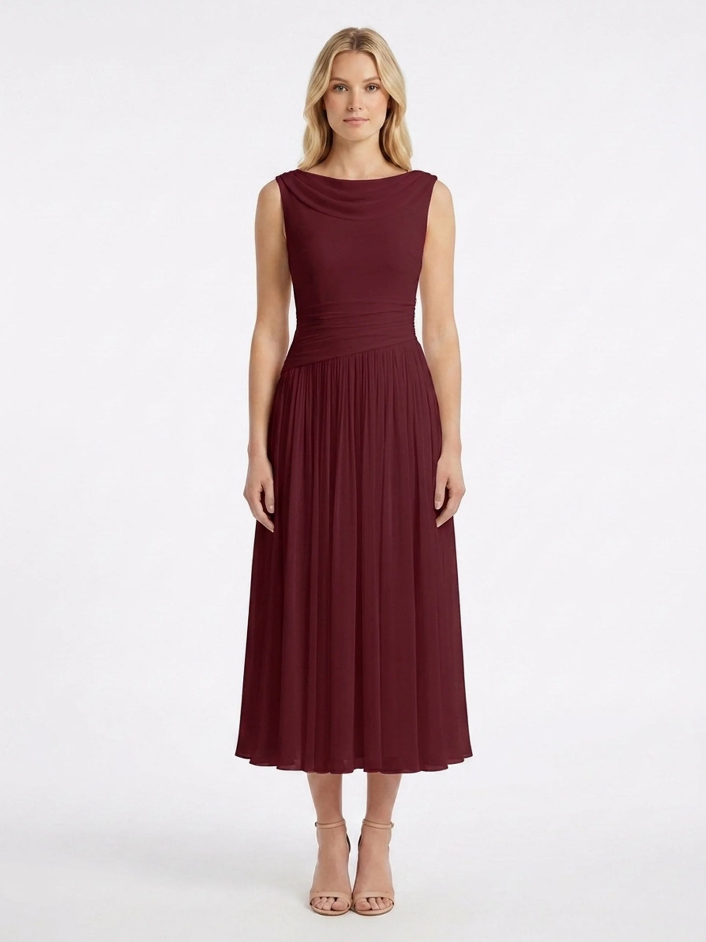 Ruched Pleated Midi Dress