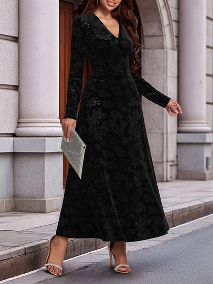 Velvet Floral Long Sleeve Maxi