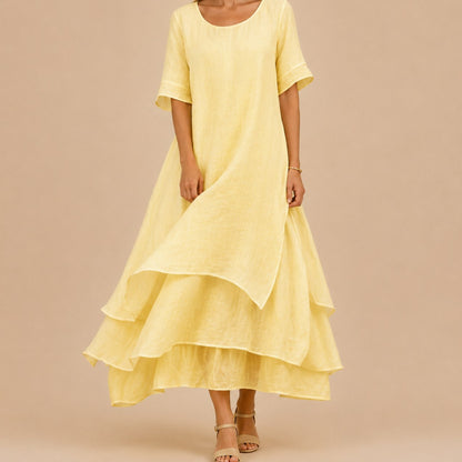 Linen Sheer Overlay Maxi Dress