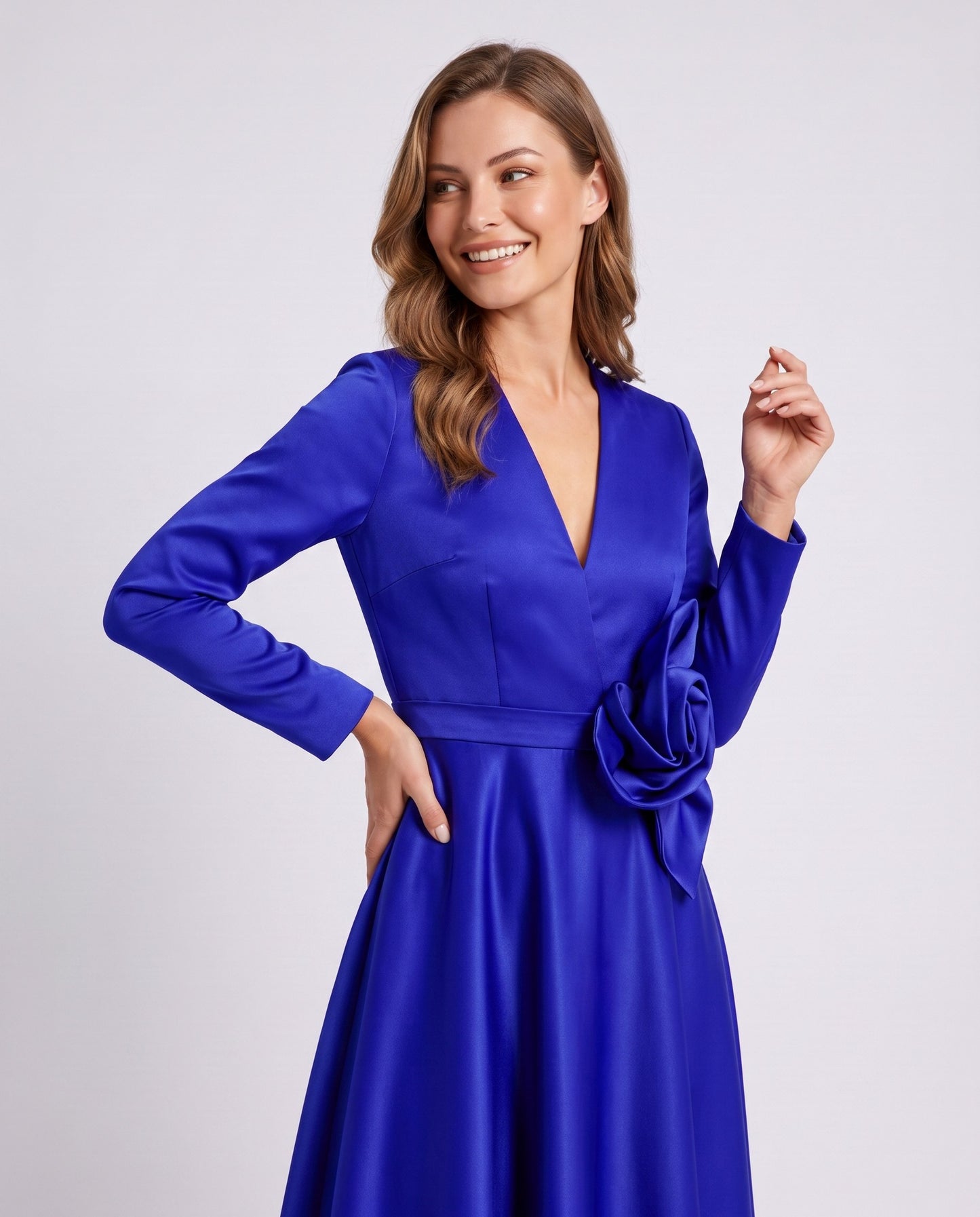 Satin Long Sleeve Midi Dress