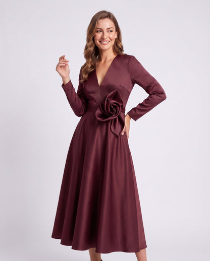 Satin Long Sleeve Midi Dress