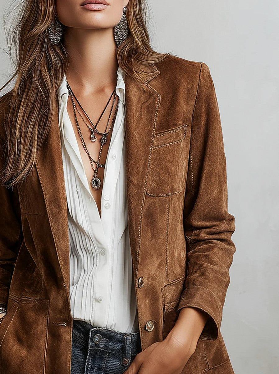 Faux Suede Button Front Blazer