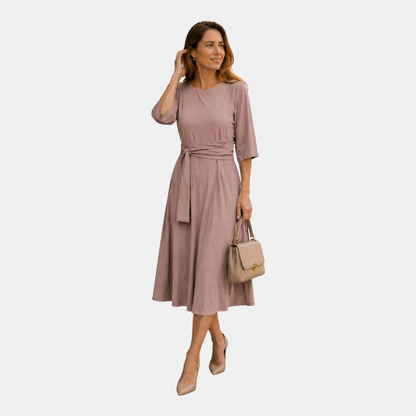 Belted 3/4 Sleeve Midi Dress