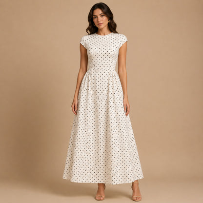 Polka Dot Pleated Maxi Dress