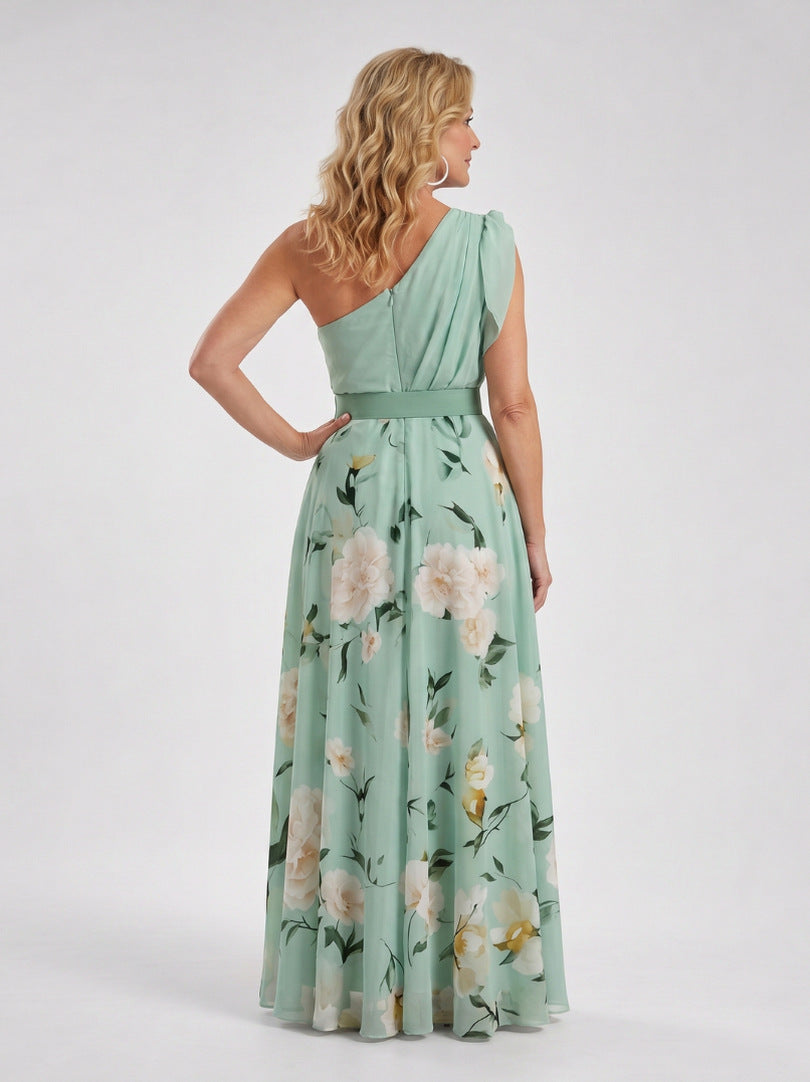 Floral One Shoulder Belted Maxi