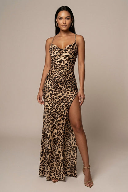Leopard Cowl Neck Maxi Dress