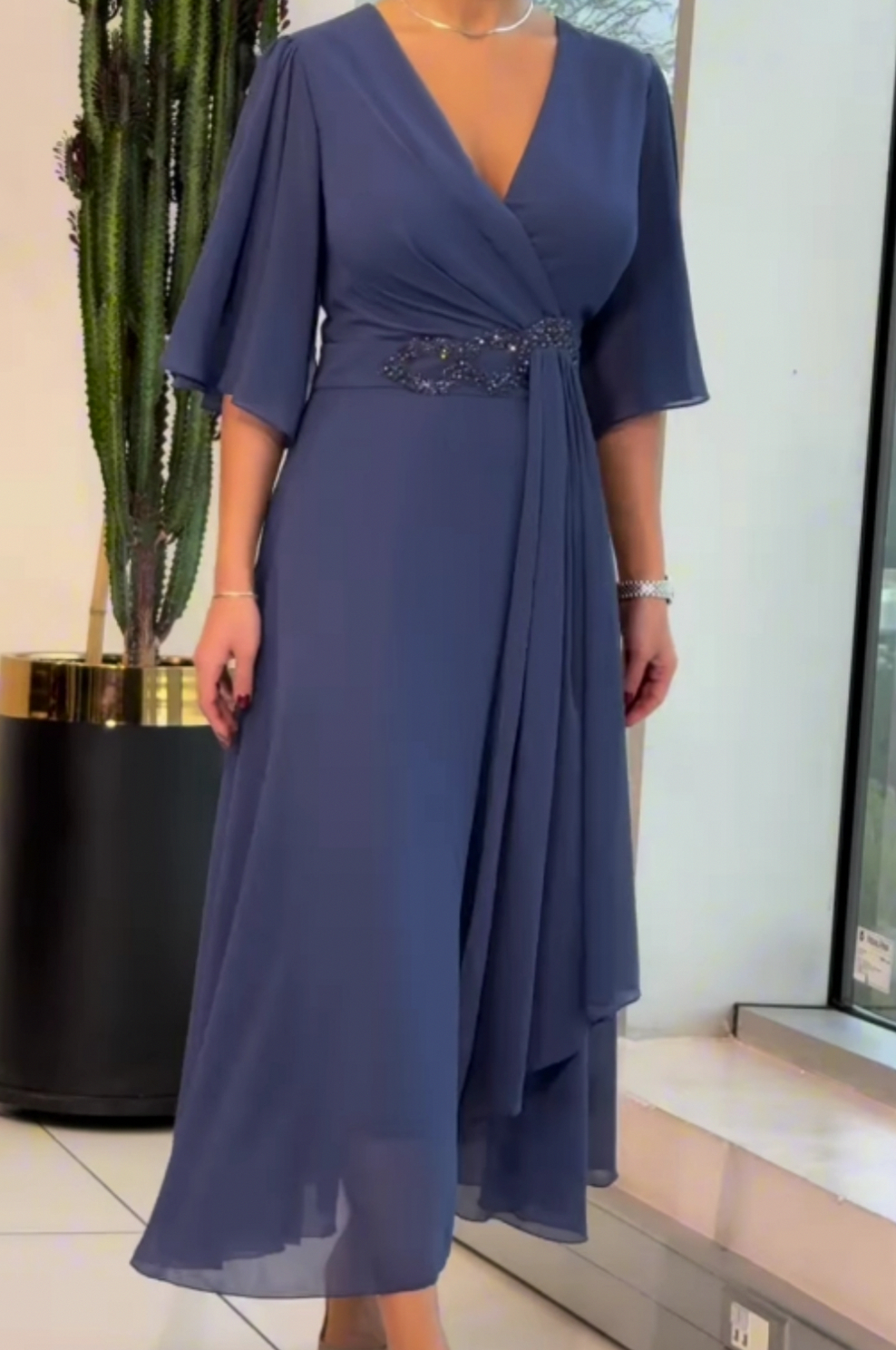 Wrap Short Sleeve Midi Dress