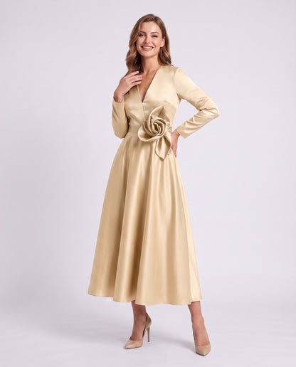 Satin Long Sleeve Midi Dress