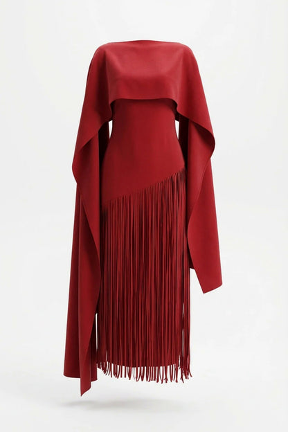 Cape Overlay Fringe Maxi Dress