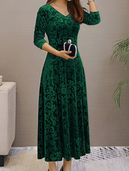 Textured Velvet Long Sleeve Maxi Dress