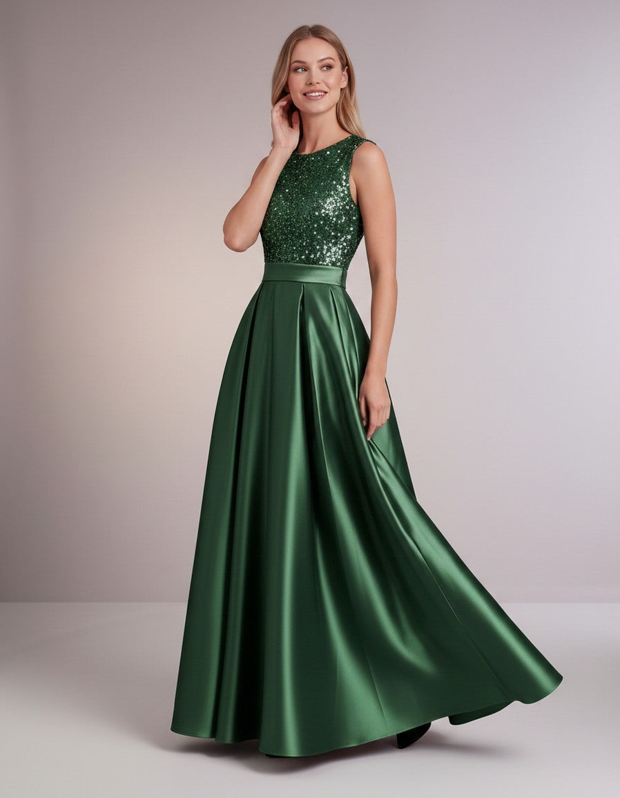 Sequin Pleated Ball Gown