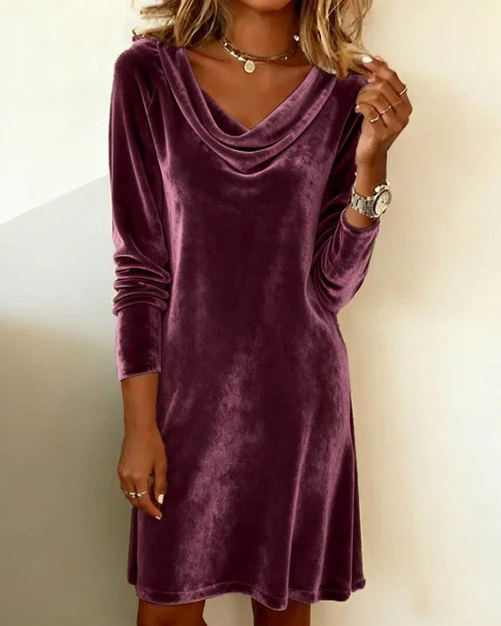 Velvet Cowl Neck Mini Dress