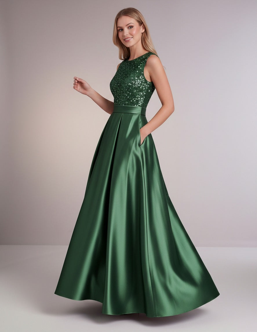 Sequin Pleated Ball Gown