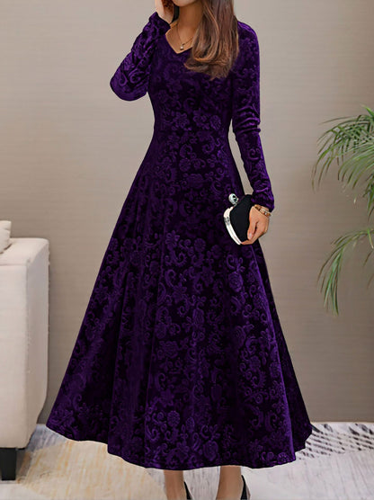 Textured Velvet Long Sleeve Maxi Dress