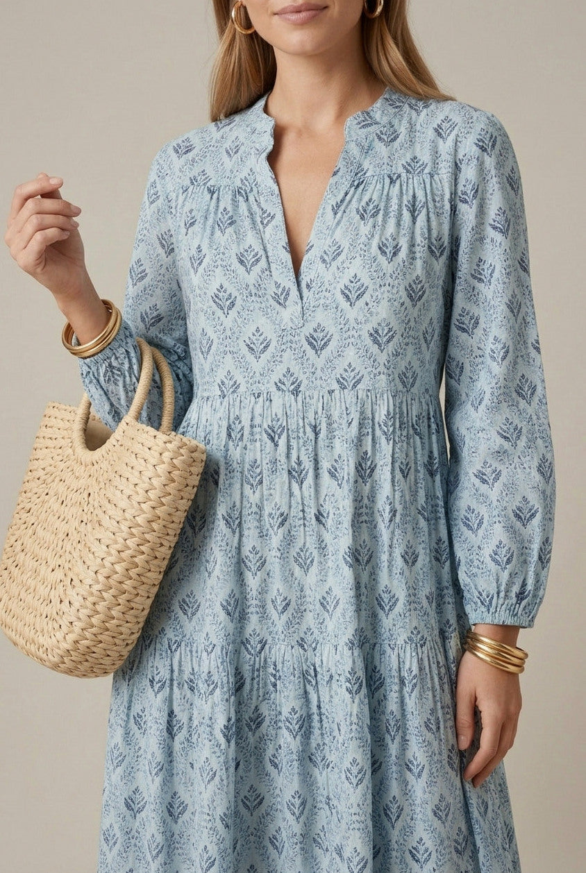 Geometric Print Tiered Maxi Dress