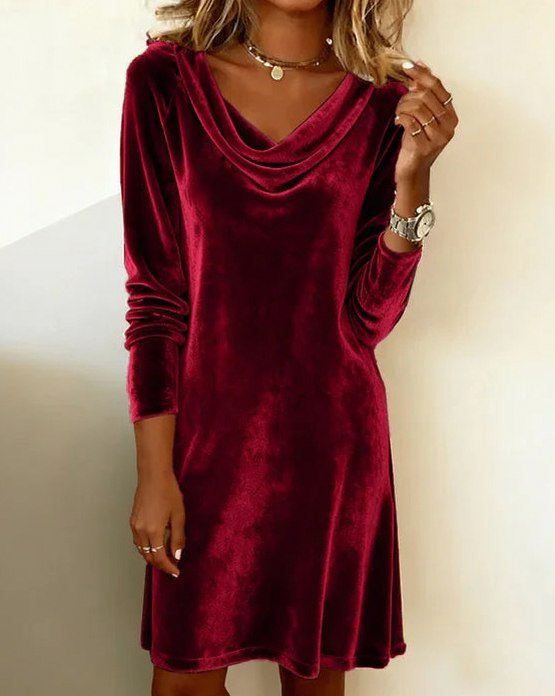 Velvet Cowl Neck Mini Dress