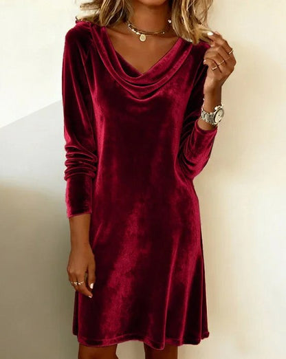 Velvet Cowl Neck Mini Dress