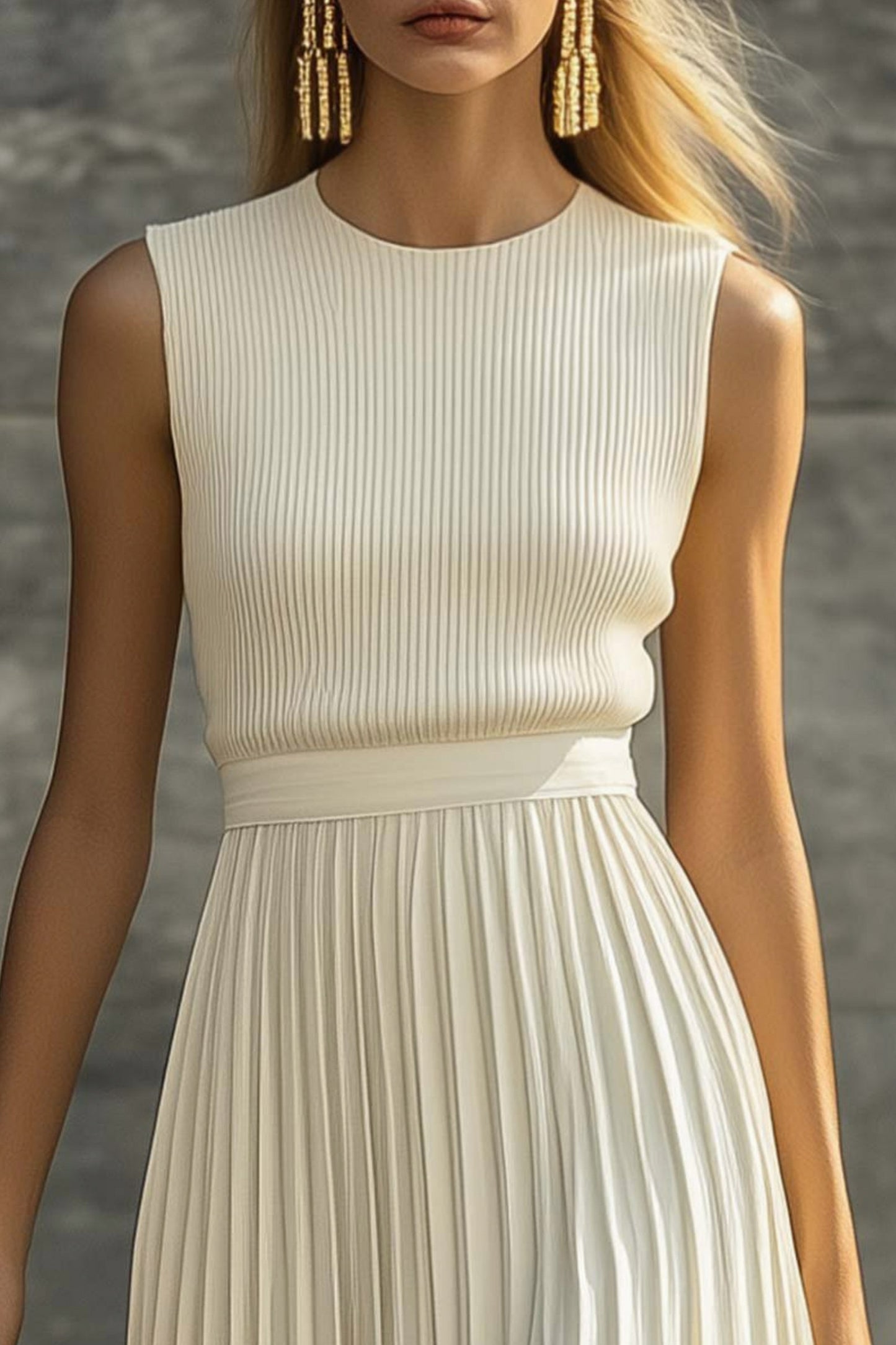 High Neck Pleated Maxi Dress