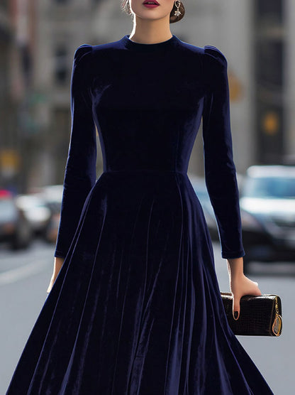 Velvet High Neck Midi Dress