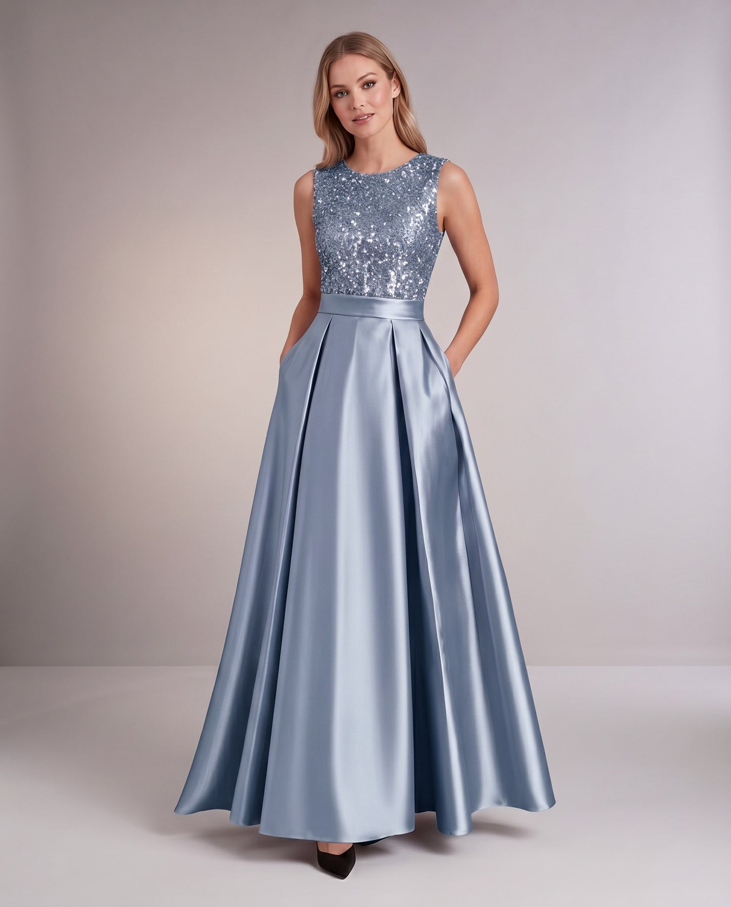 Sequin Pleated Ball Gown