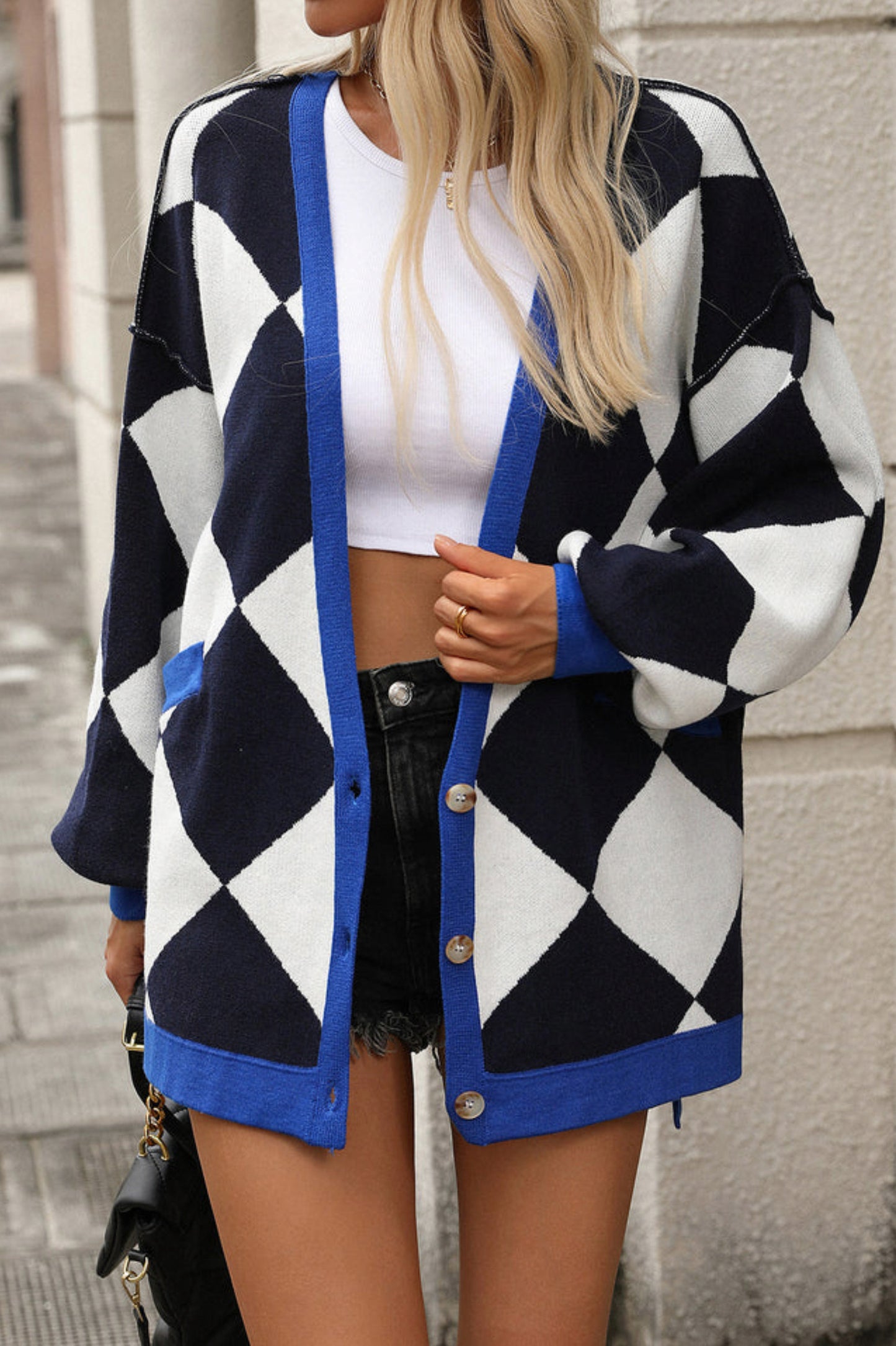 Argyle Oversized Knit Cardigan