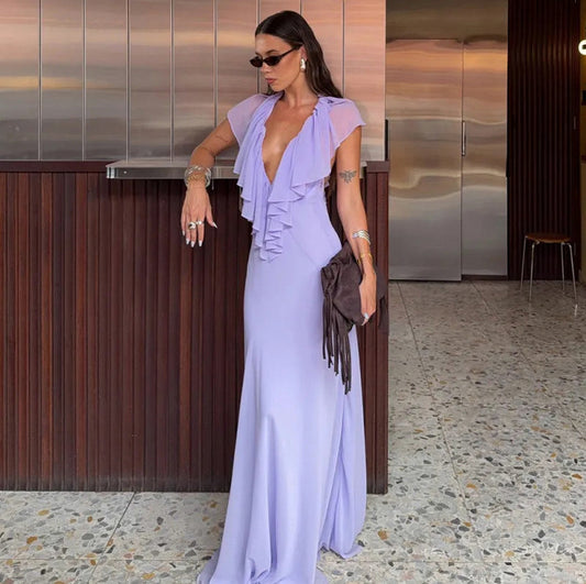 Draped Ruffle Maxi Dress
