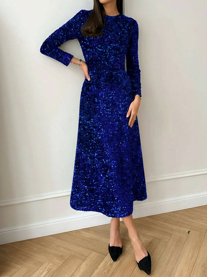 Sequin Long Sleeve Midi Dress