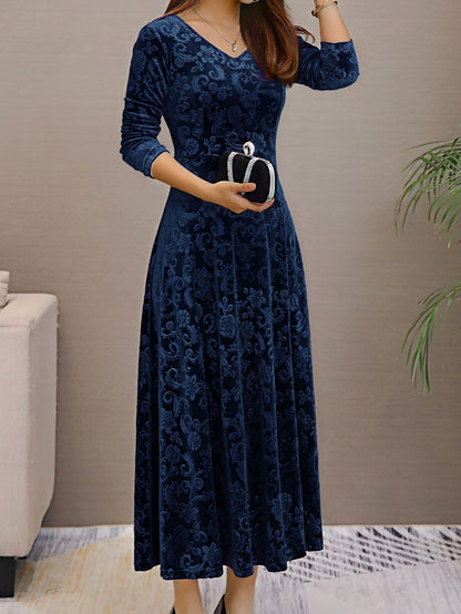 Textured Velvet Long Sleeve Maxi Dress