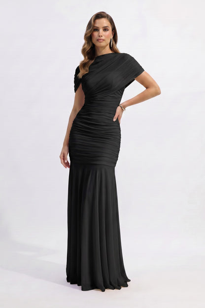 Chiffon Ruched High Neck Maxi Dress