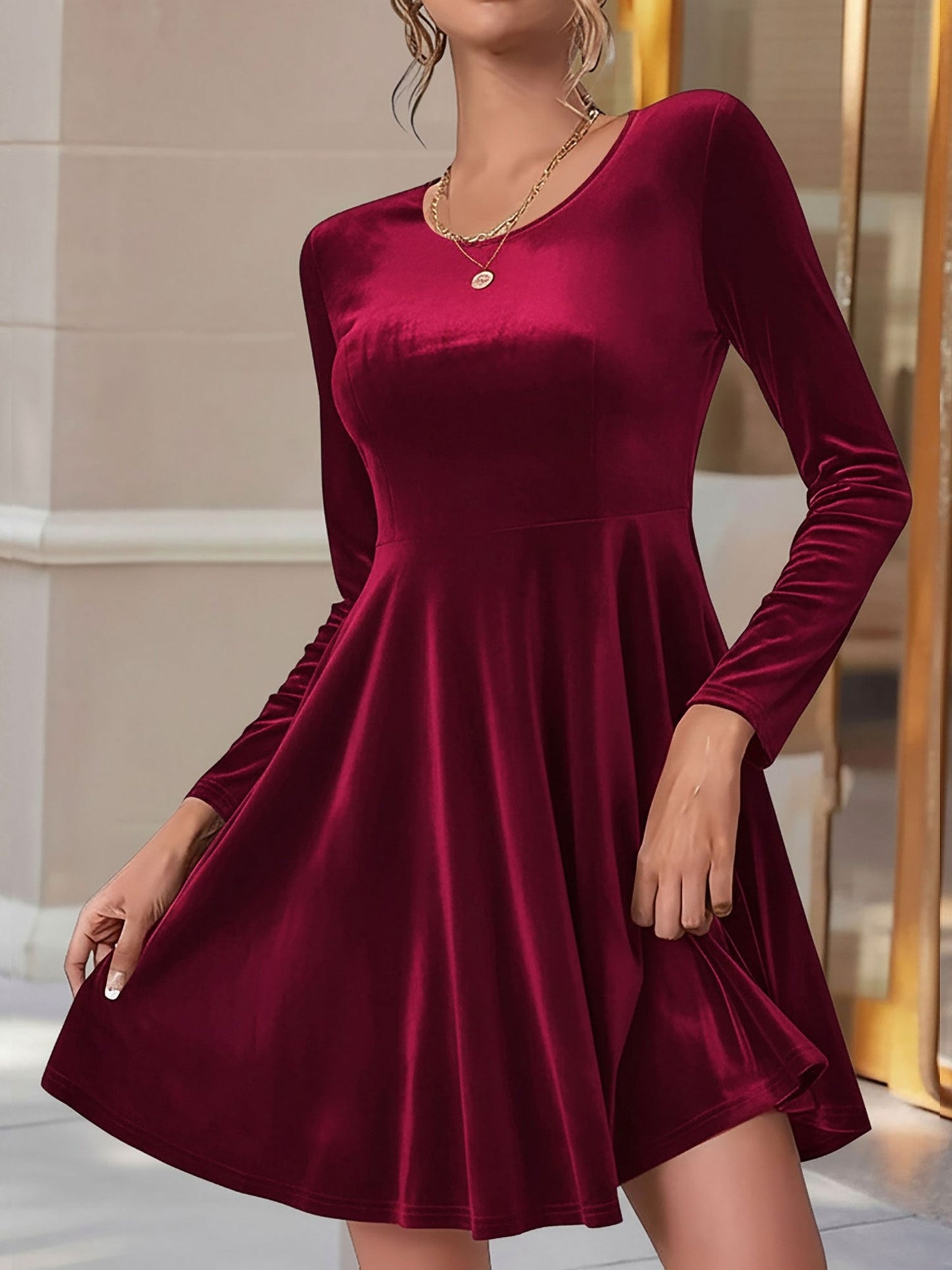 Velvet Long Sleeve Mini Dress