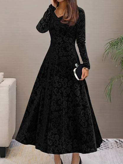 Textured Velvet Long Sleeve Maxi Dress