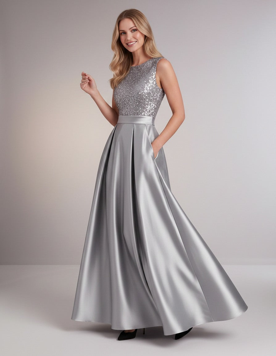 Sequin Pleated Ball Gown