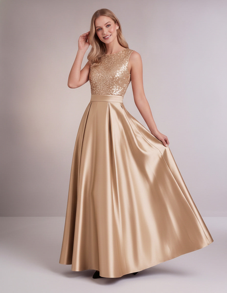 Sequin Pleated Ball Gown